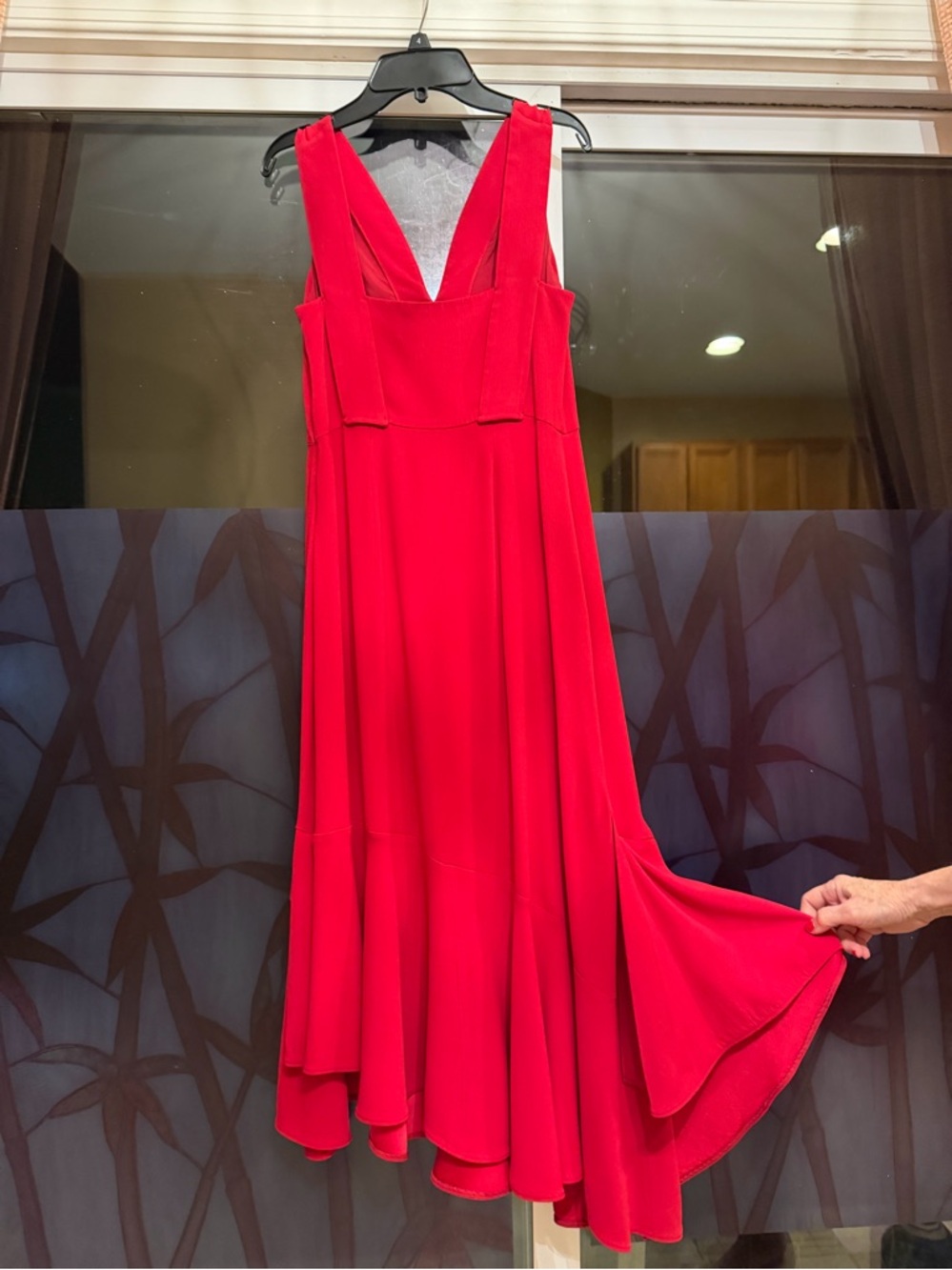 Sportmax Red Sleeveless V‑Neck Flared Midi Dress